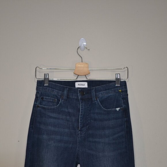 Pistola Womens 27 Blue Denim Straight Leg 5 Pocket Skinny Ankle Relaxed Jeans - Picture 3 of 9